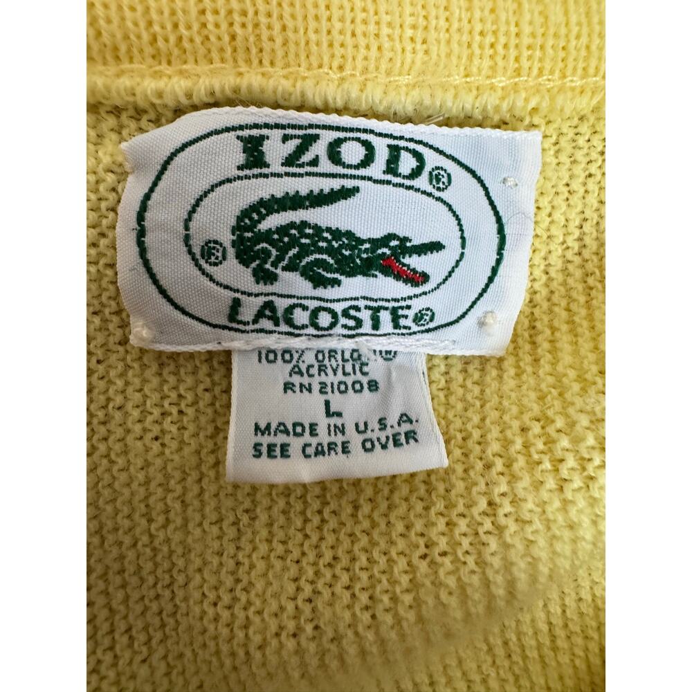 Vintage Izod Lacoste Yellow V Neck Sweater USA Large - Picture 4 of 6